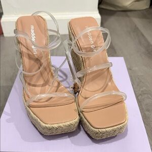 Madden Girl Nude Espadrille Wedges with Clear Straps